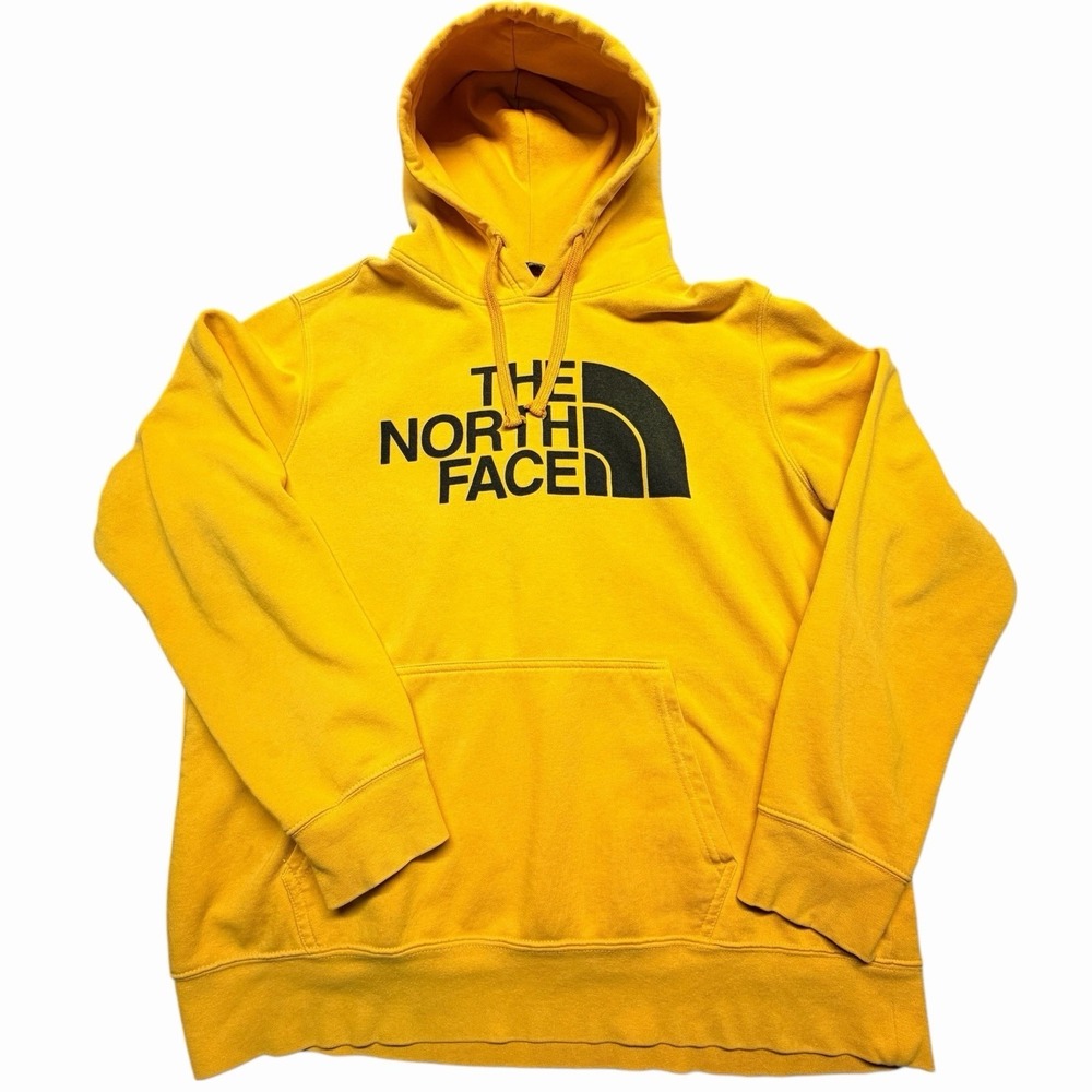 The North Face Hoodie Mens Yellow Big Logo Pullover‎ Sweatshirt Large